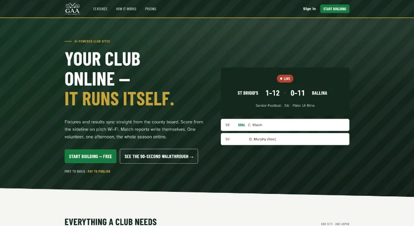 GAA Builder — AI-powered websites for GAA clubs
